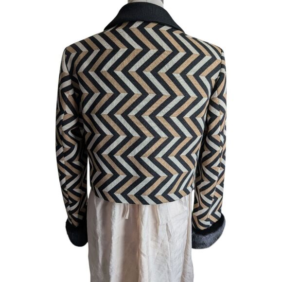Red Valentino Mink Fur Accents Wool Blend Chevron Crop Jacket/Blazer L/Us10/It46 - Picture 5 of 16